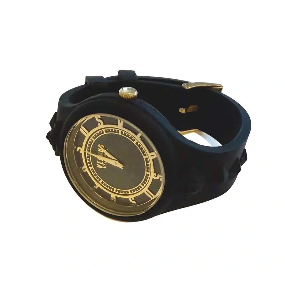 VERSACE Versus Versace Black Gold Lion Head Stainless Steel & Silicone Watch NWT - Picture 4 of 13
